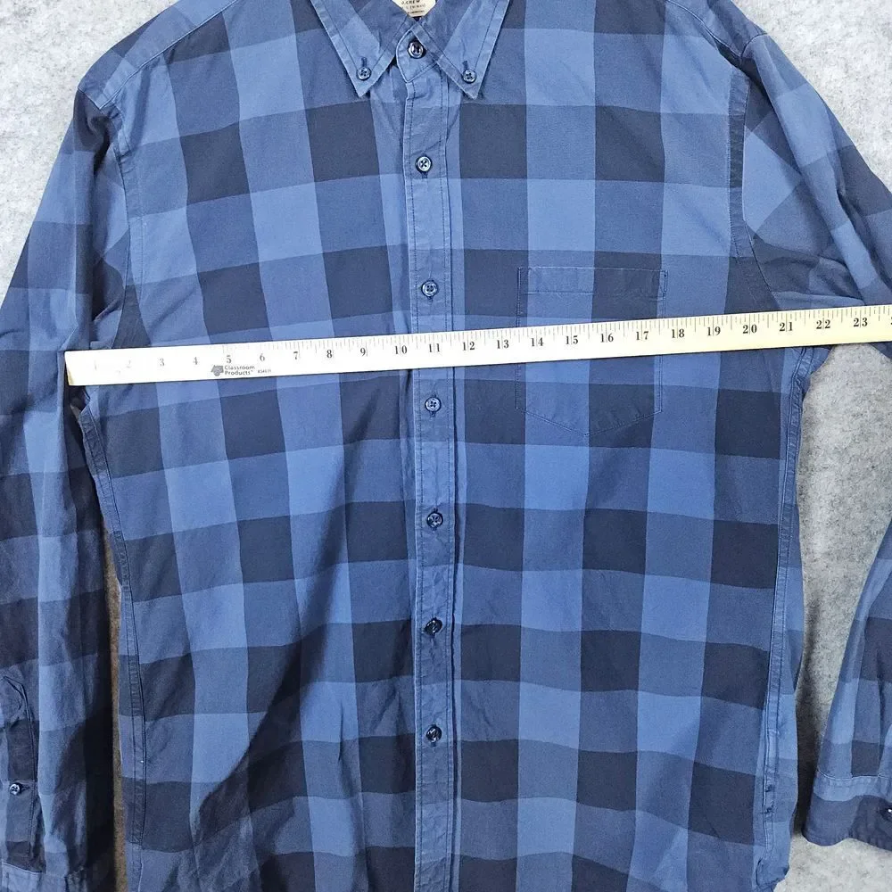 J Crew Men's Blue/Black Plaid Button Down‎ Shirt Size L 16-16 1/2 2-Ply Cotton
